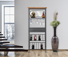 Armoire porte-bouteilles industrielle avec miroir et tiroir en métal