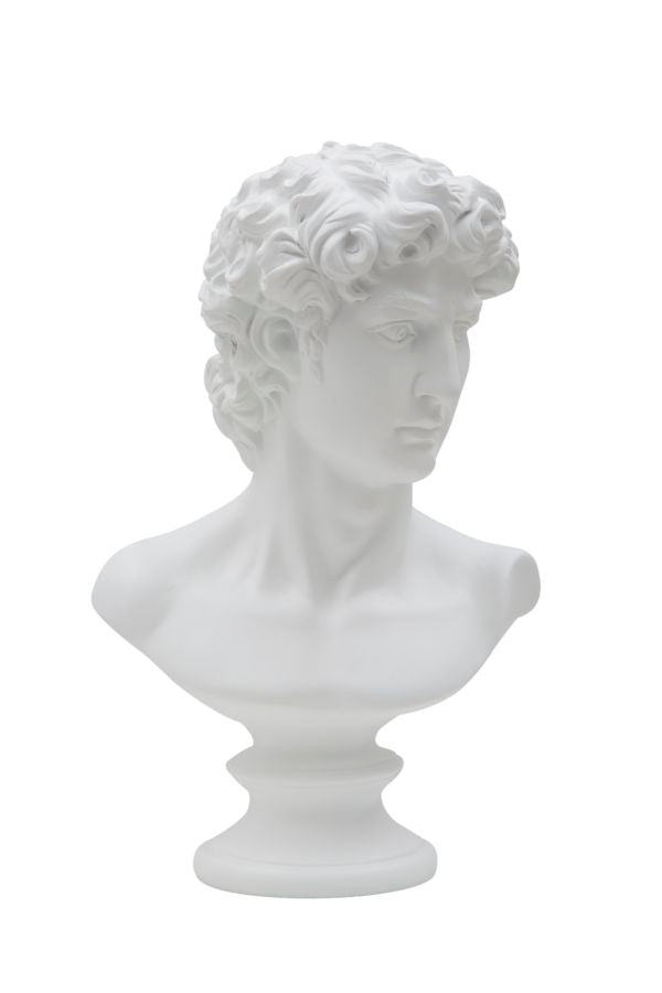 Escultura de cabeza de hombre de poliresina blanca