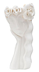 Vase décoratif en porcelaine blanche avec décorations dorées visage féminin