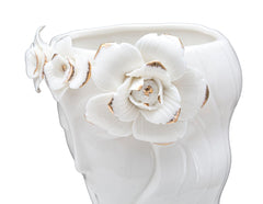 Vase décoratif en porcelaine blanche avec décorations dorées visage féminin