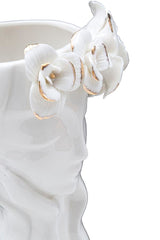 Vase décoratif en porcelaine blanche avec décorations dorées visage féminin