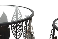 Tables rondes en métal et verre décorations feuilles set de 2