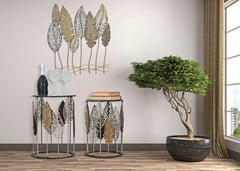 Tables rondes en métal et verre décorations feuilles set de 2