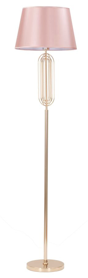 Lampe de sol Ovy Métal Doré Abat-jour Tissu Rose