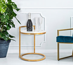 Table basse ronde Marbre Blanc métal doré