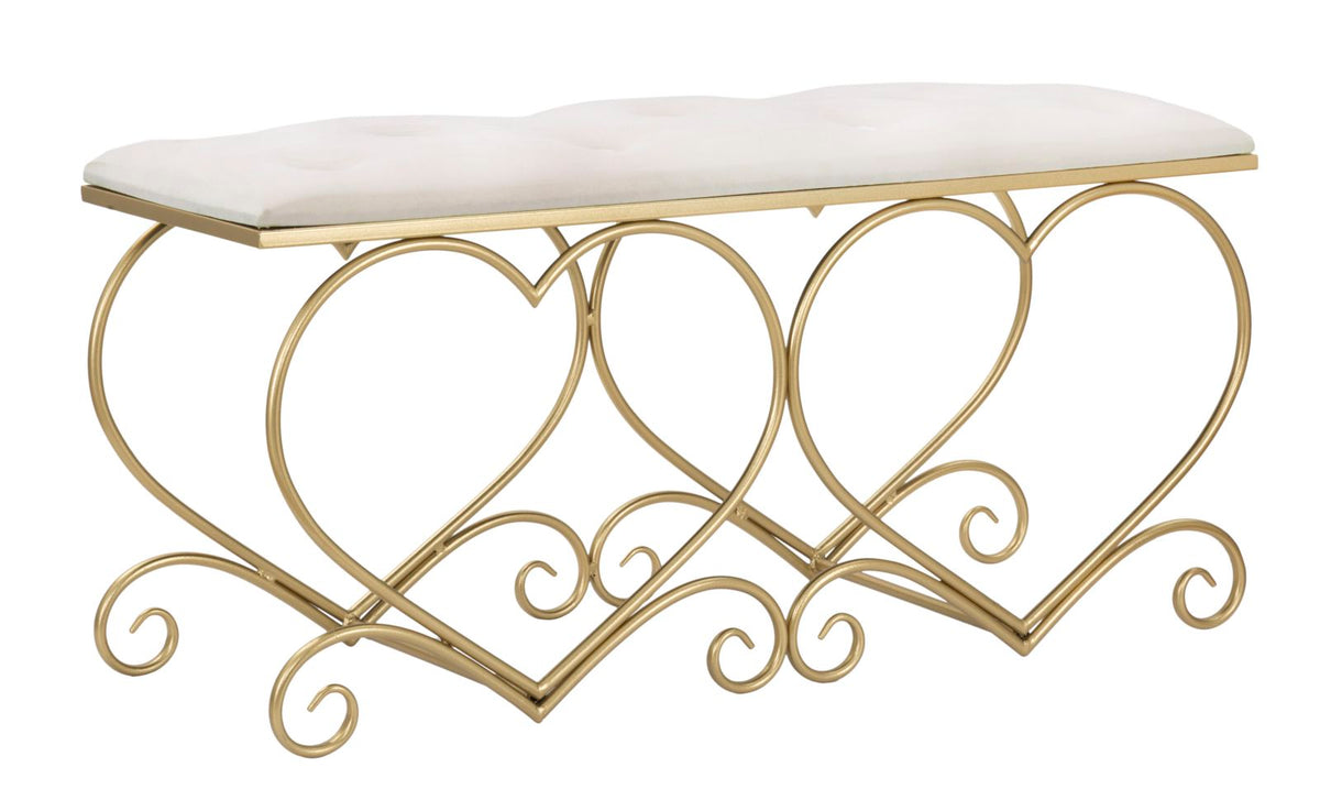 Banquette en métal doré et velours Crème design cœur