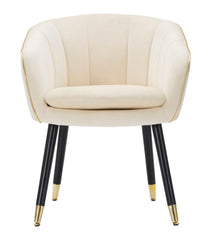 Fauteuil Paris Tissu Crème pieds bois Noir et détails dorés