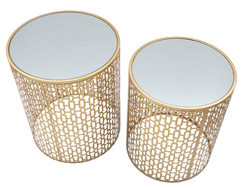 Ensemble de tables rondes OBLIN Métal Doré plateau Miroir