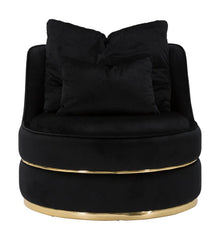 Fauteuil Paris Space Tissu Noir avec décorations dorées et 2 coussins