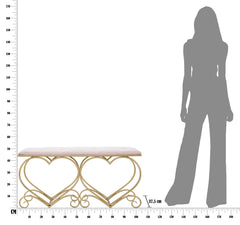 Banc cœur en métal doré et velours rose