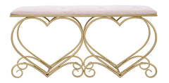 Banc cœur en métal doré et velours rose