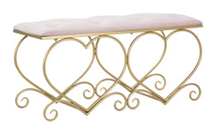 Banc cœur en métal doré et velours rose