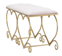 Banc cœur en métal doré et velours rose