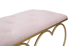 Banc cœur en métal doré et velours rose