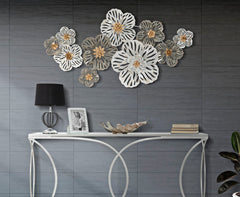 Panneau mural métallique 3D design nature motifs géométriques et floraux