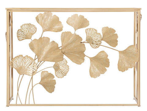Consola rectangular de metal blanco con tablero de cristal de espejo