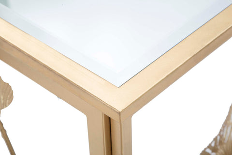 Consola rectangular de metal blanco con tablero de cristal de espejo