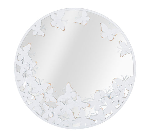 Espejo redondo de metal blanco con decoración de mariposas doradas