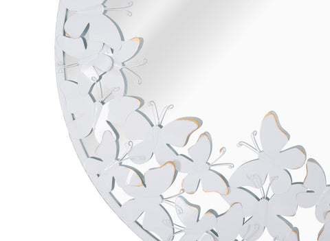 Espejo redondo de metal blanco con decoración de mariposas doradas