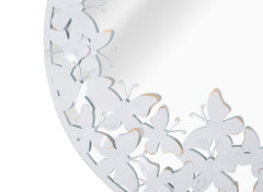 Miroir rond métal blanc décor papillons dorés