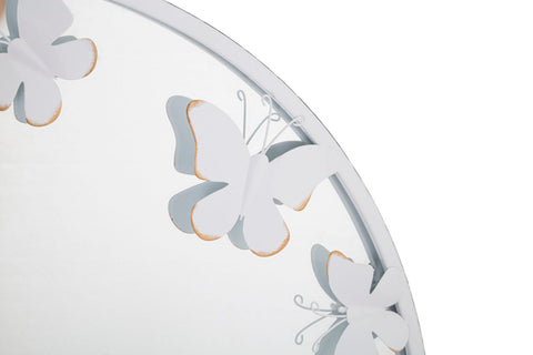 Espejo redondo de metal blanco con decoración de mariposas doradas