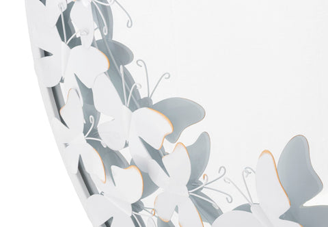 Espejo redondo de metal blanco con decoración de mariposas doradas
