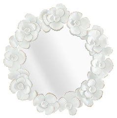 Miroir rond fleurs blanches métal et doré
