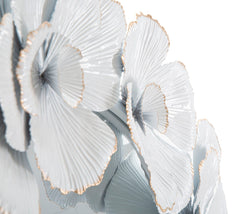 Miroir rond fleurs blanches métal et doré