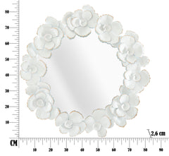 Miroir rond fleurs blanches métal et doré