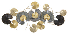 Panneau mural en métal design nature motifs géométriques et floraux doré et noir