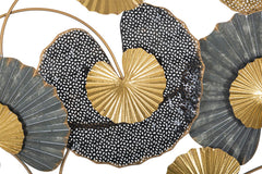 Panneau mural en métal design nature motifs géométriques et floraux doré et noir