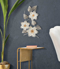 Panneau mural en métal design géométrique et floral argenté et doré