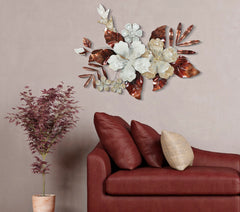 Panneau mural en métal design botanique 3D fleurs et motifs géométriques
