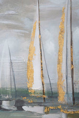 Peinture murale bateau d'or sur toile avec cadre en bois