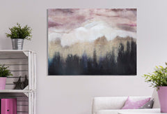 Peinture murale impressionniste cadre en bois Tons Rose et Noir