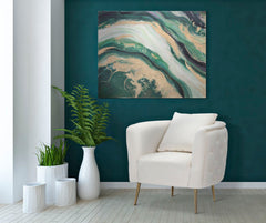 Peinture murale abstraite Greenery toile avec cadre en bois