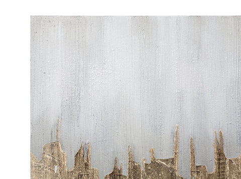 Pintura mural abstracta en lienzo con marco de madera Oro y Plata