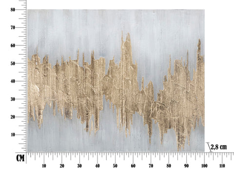 Pintura mural abstracta en lienzo con marco de madera Oro y Plata