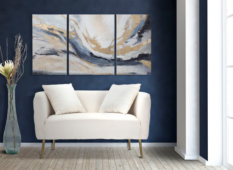 Conjunto de cuadros abstractos de 3 piezas, marco de madera, colores cálidos