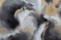 Peinture murale abstraite sur toile cadre en bois or argent noir