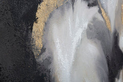Peinture murale abstraite sur toile cadre en bois or argent noir