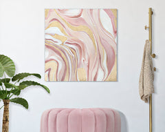 Peinture murale abstraite sur toile Bois Rose et Or