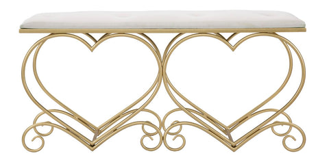 Banquette en métal doré et velours Crème design cœur