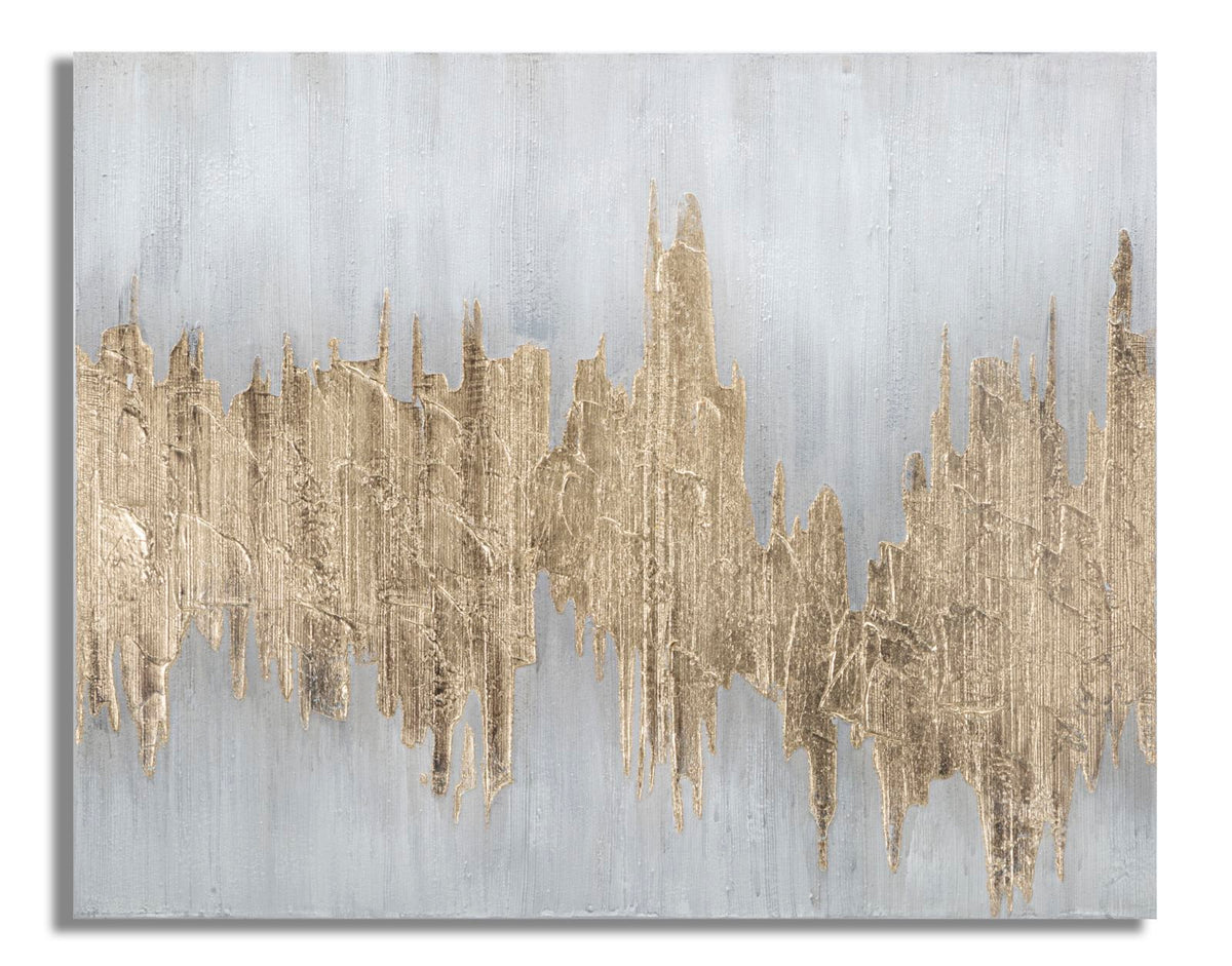 Pintura mural abstracta en lienzo con marco de madera Oro y Plata