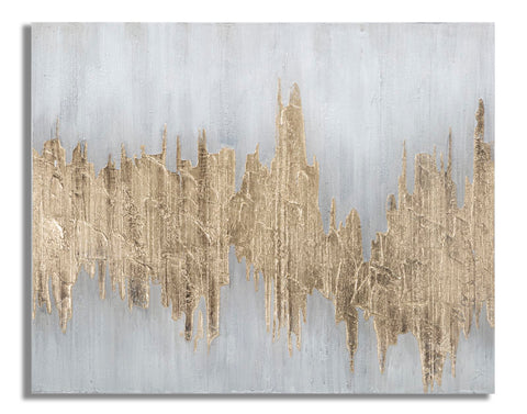 Pintura mural abstracta en lienzo con marco de madera Oro y Plata