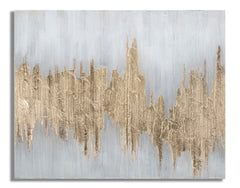 Peinture murale abstraite en toile avec cadre en bois Or et Argent