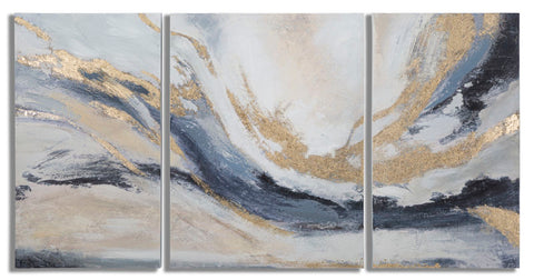 Conjunto de cuadros abstractos de 3 piezas, marco de madera, colores cálidos