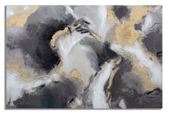 Peinture murale abstraite sur toile cadre en bois or argent noir