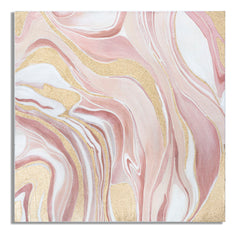 Peinture murale abstraite sur toile Bois Rose et Or