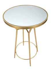 Table de bar ronde métal doré plateau en verre miroir